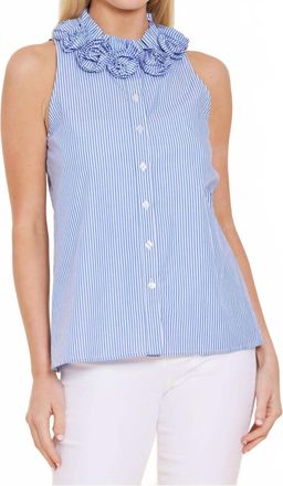 Dolce Cabo Poplin Rose Bud Sleeveless Top In Blue White