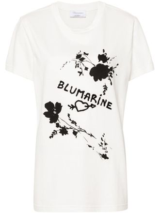 Blumarine Katoenen T-shirt met geborduurd logo - Wit
