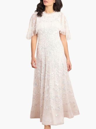 Needle & Thread Freya Cape Ankle Gown in Swan White at Nordstrom, Size 14