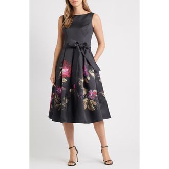 Eliza J Mikado Flare Gown in Black Multi at Nordstrom Rack, Size 10