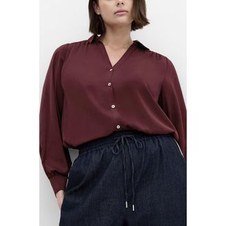 City Chic Jennifer Johnny Collar Button-Up Shirt in Red at Nordstrom, Size Xxs