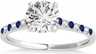 Allurez Diamond & Blue Sapphire Single Row Engagement Ring 18k White Gold (0.11ct)