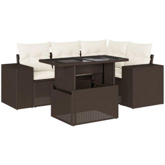 vidaXL Vidaxl - Set Comedor De Jard&iacute;n 5 Piezas Y Cojines Rat&aacute;n Sint&eacute;tico Marr&oacute;n