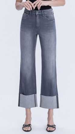 Flying Monkey High Rise Cuffed Slim Wide Leg Jeans In Dark Gray