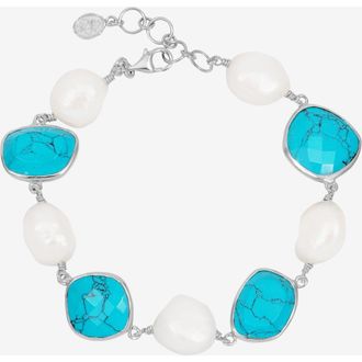 Dower & Hall Turquoise & Pearl Pebble Bracelet in Sterling Silver at Nordstrom, Size 8