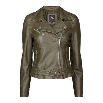 BTF-CPH Olijfgroene Bikerjas met Gouden Details - Dames - Leren en Su&egrave;de Jassen - Groen - XS - Leer - Jassen