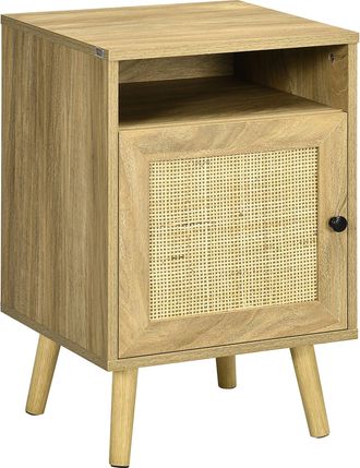 HOMCOM Nightstand - Rattan Bedside Table W/ Cabinet - Shelf - Natural | TJ Hughes