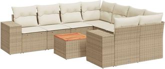 vidaXL Set De Sof&aacute;s De Jard&iacute;n 9 Pzas Con Cojines Rat&aacute;n Sint&eacute;tico Beige Vidaxl