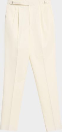 Dunhill Mens Wool Twill Double-Pleated Trousers