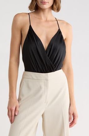 Alice & Olivia Callie Draped Silk Blend Bodysuit in Black at Nordstrom Rack, Size Medium