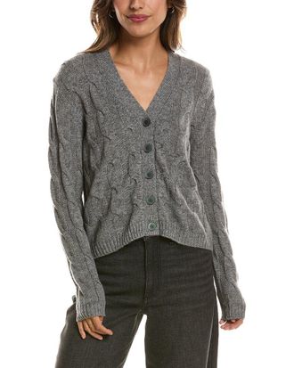 Fort&eacute; Cashmere Cable V-Neck Wool & Cashmere-Blend Cardigan