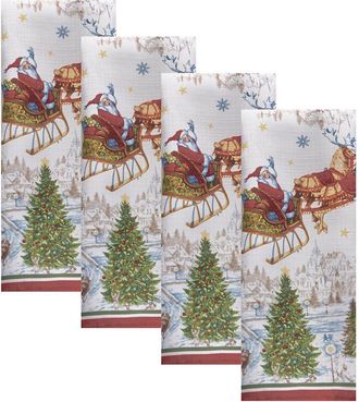 Elrene Set Of 4 Santas Snowy Sleighride Napkins