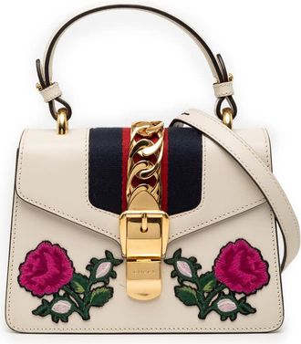 Gucci Pre-owned Gucci Mini Embroidered Leather Sylvie Satchel Ladies 470870 525040