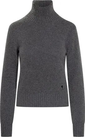Ami Grey Logo Turtle Neck Sweater