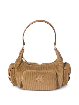 Miu Miu corduroy pocket shoulder bag - women - Cotton/Calf Leather/Linen/Flax - OS - Brown