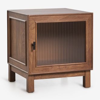 Sklum Comodino 45x45 Cm In Legno Di Mango E Vetro Ildara Sklum
