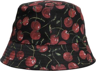 Dolce & Gabbana Mens Black Cotton Printed Wide Brim Bucket Hat