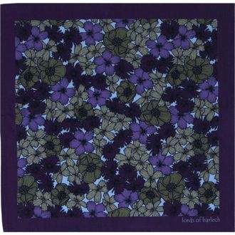 Lords of Harlech Hudson Merino Wool Handkerchief Pocket Square in Dense Floral Olive at Nordstrom