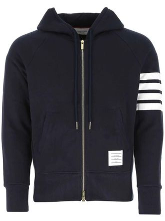Thom Browne Classic Full Zip Hoodie In Classic Loopback With Engineered 4 Bar