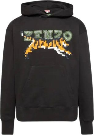 Kenzo Mens Kenzo Paris Digital Tiger Design Black Hoodie - Size: 36