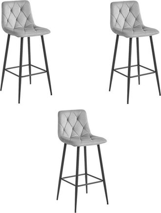 OEM Taburete Nado - Terciopelo Gris Plateado / Patas Negras X 3