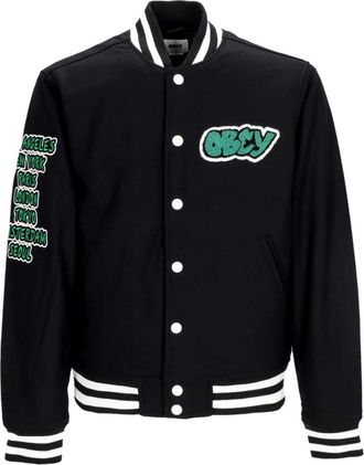 Obey Varsity Jack Zwart Gewatteerde Voering - Heren - Bomber jackets - Zwart - L - Wol - Jassen