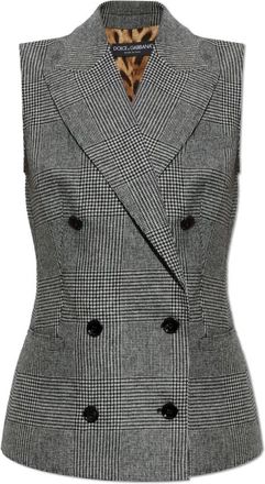 Dolce & Gabbana Dubbelrijige Gelaagde Vest - Dames - Gillet - Grijs - M - Wol - Kostuums