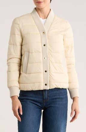 Rebecca Minkoff Water Resistant Ribbed Trim Puffer Jacket in Chalk at Nordstrom Rack, Size X-Large
