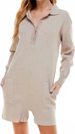 Wayf Tai Long Sleeve Romper In Tan