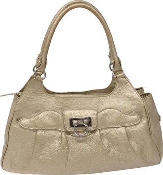 Ferragamo Gancini Zip Tote Leather Gold Leather Handbag (Pre-Owned)