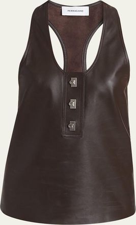 Ferragamo Toggle Nappa Leather Racerback Tank Top