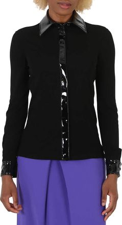Moschino Black Vinyl Detail Long-Sleeve Organzine Shirt