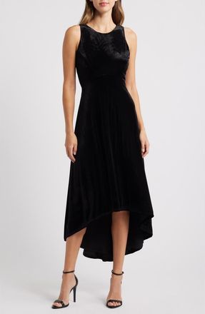 Halogen Sleeveless High-Low Velvet Maxi Dress in Rich Black at Nordstrom Rack, Size X-Large