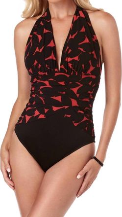 Magic Suit By Miraclesuit Petal Pusher Jenn V-Neck Shirred One Piece Swimsuit In Black
