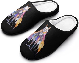 Generic Cool Foxes Funny Mens Slippers Cotton Warm House Shoes Memory Foam Sandals Print Size 7-14