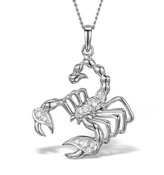 The Diamond Store 9K White Gold Diamond Scorpio Pendant Necklace 0.06ct