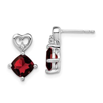 Diamond2Deal 14k White Gold Garnet and Diamond Heart Earrings