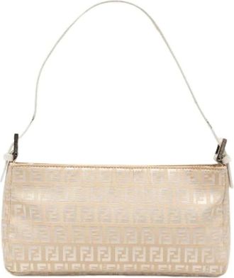 Fendi Pre-owned Shoulder Bags, female, Beige, Size: ONE SIZE Pre-owned Canvas Shoulder Bag