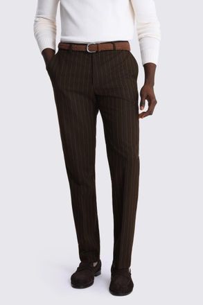 Moss Slim Fit Brown Stripe Trousers