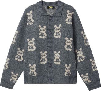 Mini Cream Vest met knoopsluiting en beerprint - Grijs