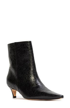 Black Suede Studio Avenue 50 Pointed Toe Kitten Heel Bootie in Black Crinkle at Nordstrom, Size 7.5Us