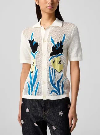 Marni Womens Floral motif short-sleeve openwork cardigan