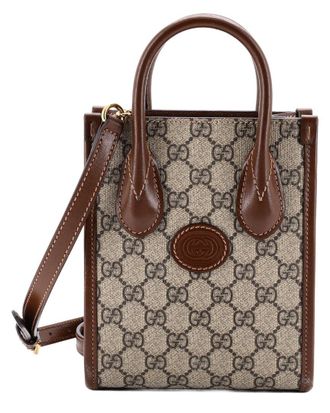 Gucci Brown Gg Coated Canvas Interlocking G Patch Tote Mini (Authentic Pre- Loved)