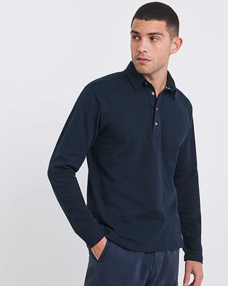 Armor Lux Long Sleeve Jersey Polo - Navy
