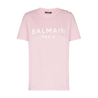 Balmain T-Shirts, female, Pink, L, Pink Logo Design Top Short Sleeves