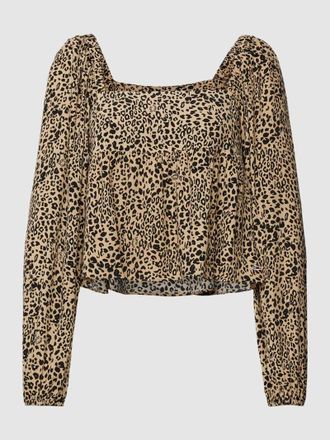 Tommy Jeans Cropped Bluse mit Animal-Print in Mittelbraun, Gr&ouml;&szlig;e XS