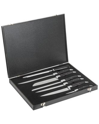 French Home 7Pc Connoisseur Laguiole Kitchen Knife Set With Knife Sharpener