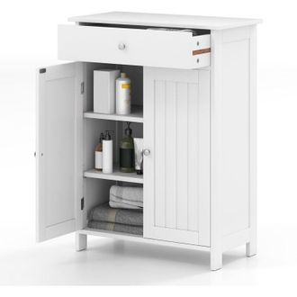 Costway Bathroom Floor Cabinet Freestanding Storage Organizer w/2 Doors-White