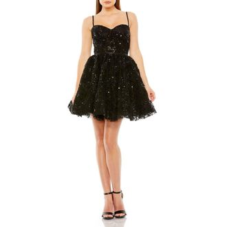 Mac Duggal Beaded Strap Bustier Sequin Mini Dress in Black at Nordstrom, Size 10