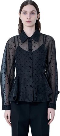 Ganni Flocked Organza Peplum Shirt - Dames - Overhemden - Zwart - M - Organza - Overhemden
